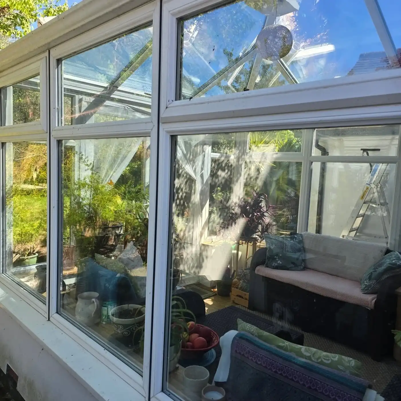 Conservatory window being cleaned.