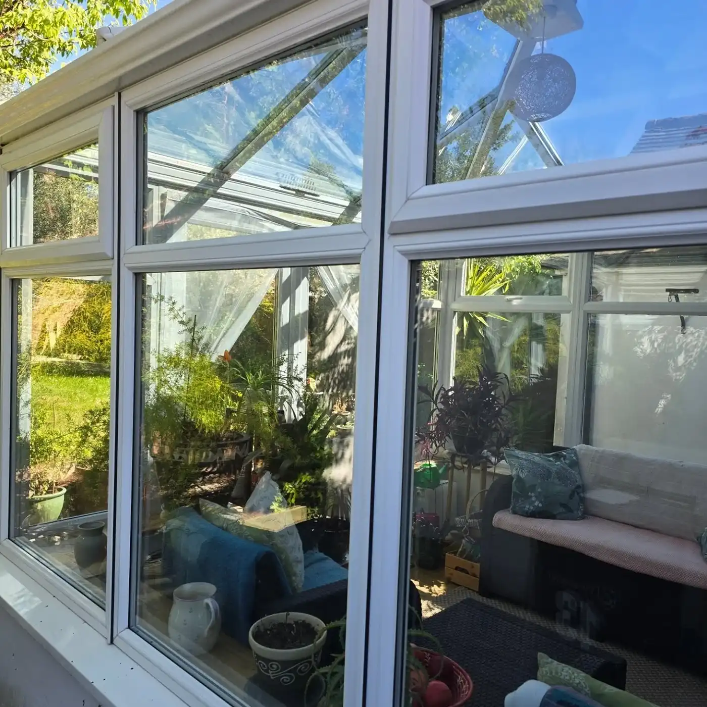 Window being cleaned.