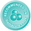 A blue badge with the words recommended on it.