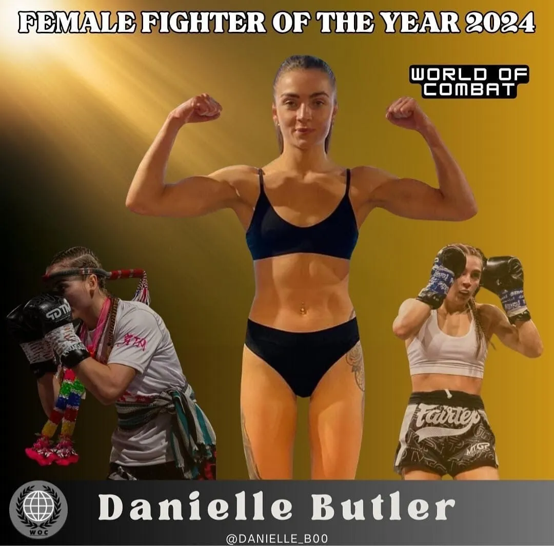 A female fighter of the year poster.