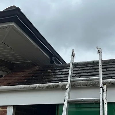 A ladder leaning against the side of a building.