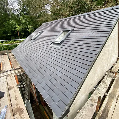 The roof of a house being built.