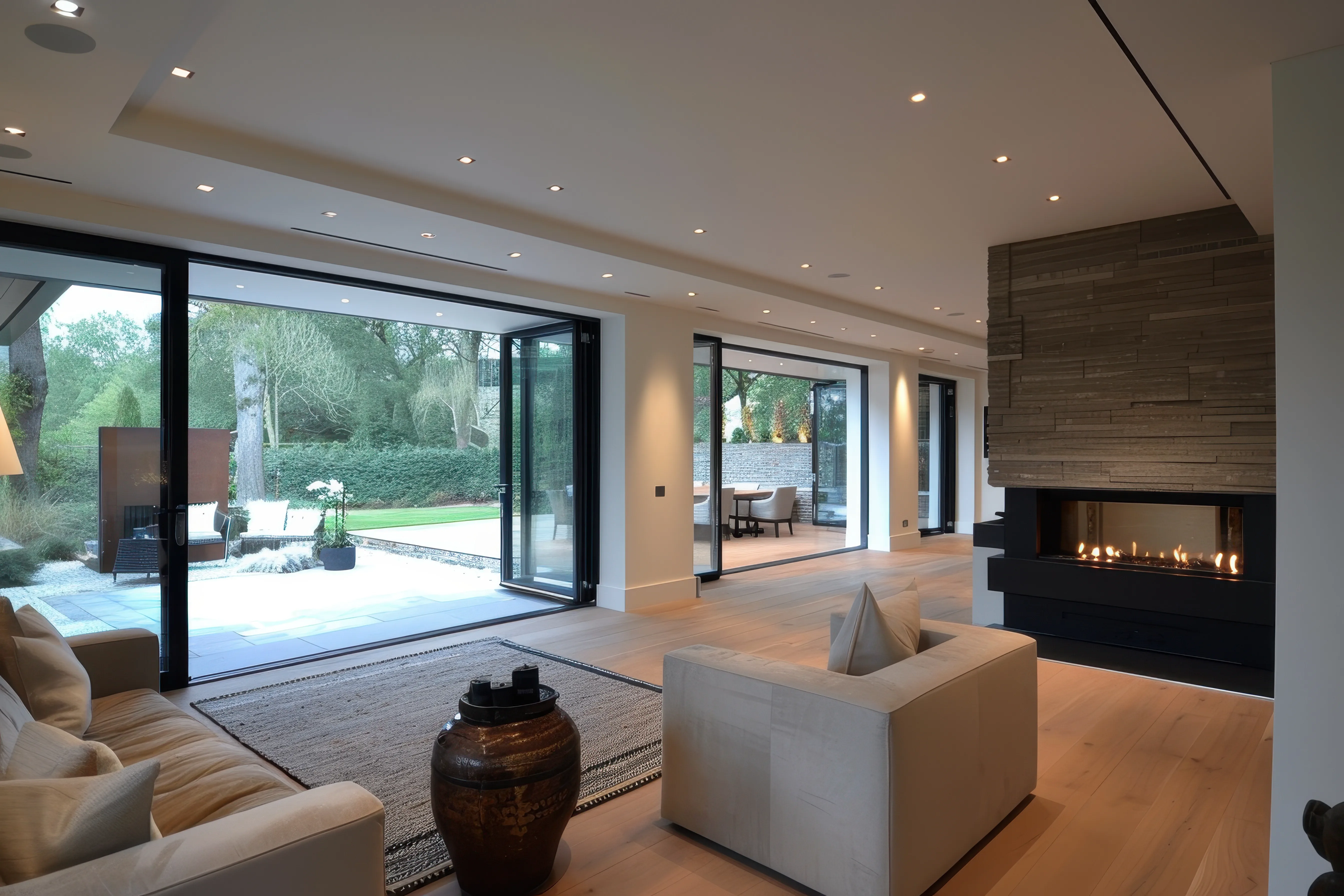 A living room with a fire place and a couch.