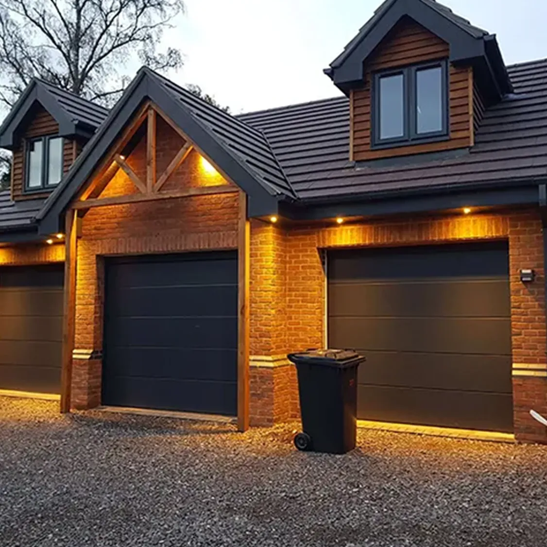 a couple of garages sitting next to each other